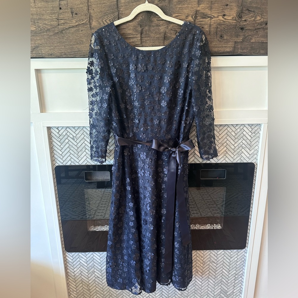Tahari Navy Flower Dress